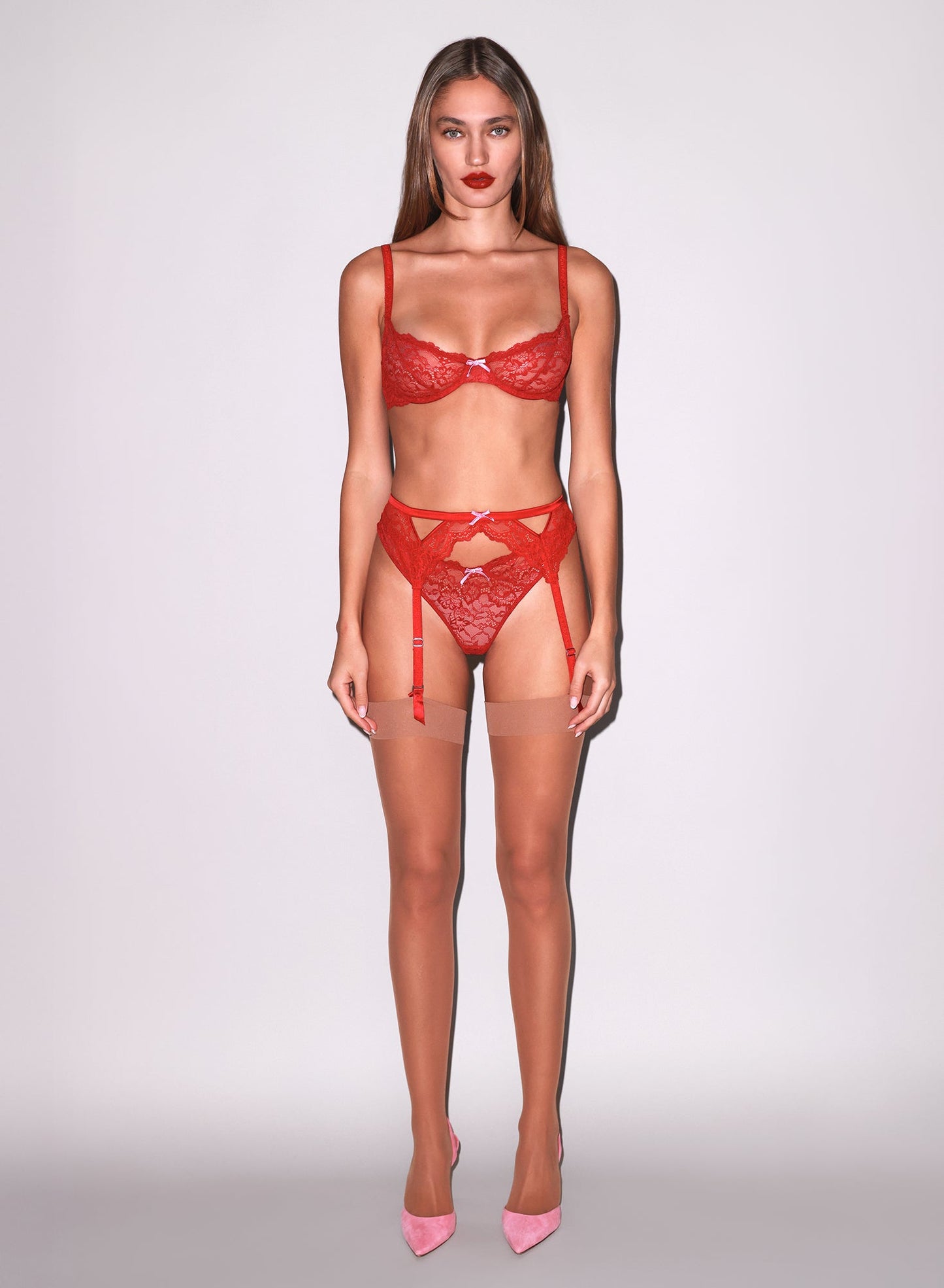 Red Bianca Lace Garter Belt | Fleur du Mal