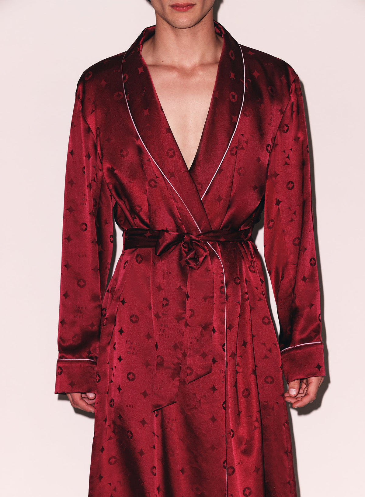 Burgundy Silk Jacquard Robe | Fleur du Mal
