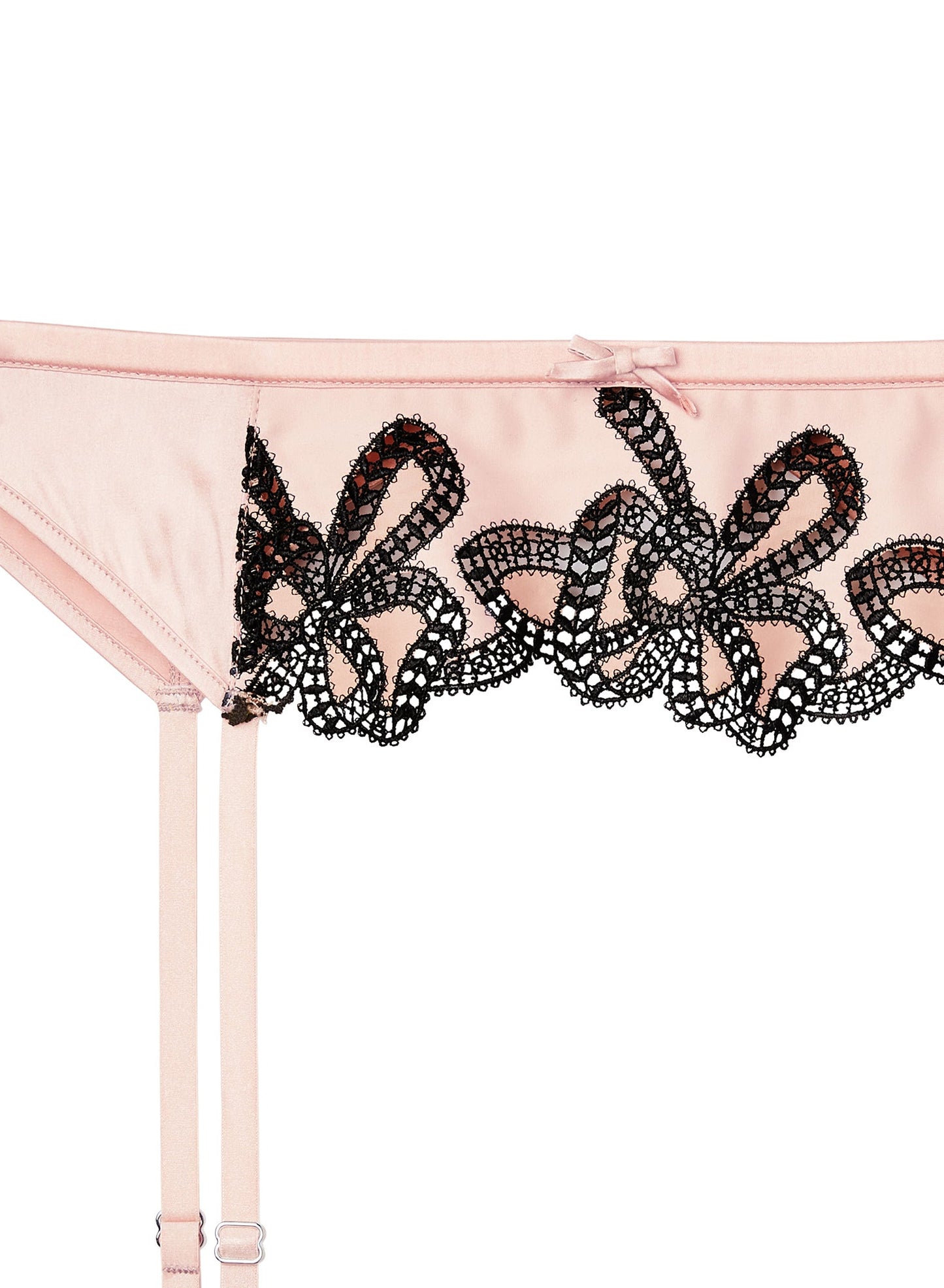 Light Pink & Black Bow Guipure Embroidery Garter | Fleur du Mal