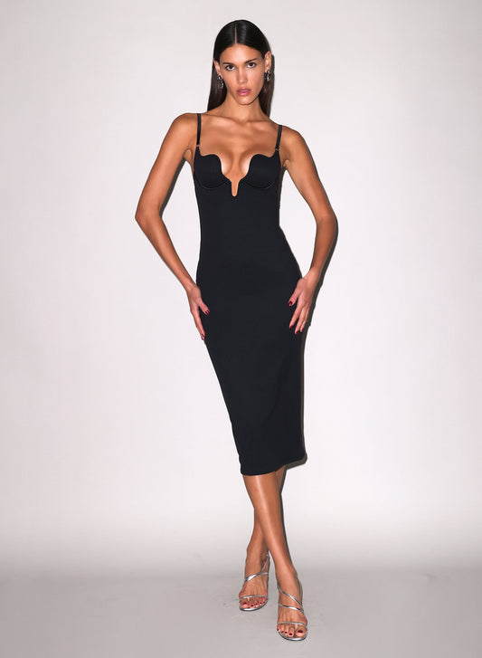 Black Seduce U-Plunge Midi Dress | Fleur du Mal