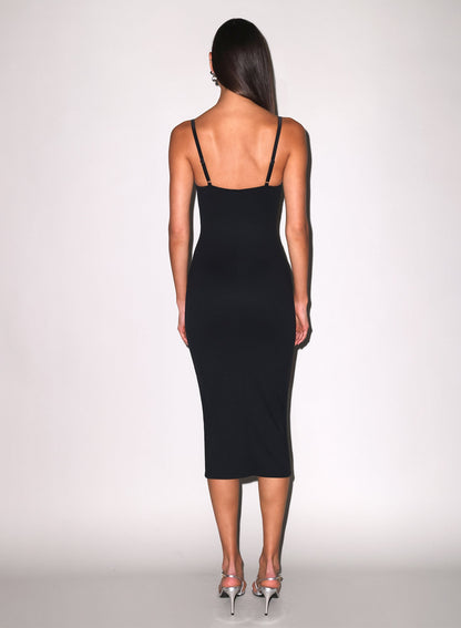 Black Seduce U-Plunge Midi Dress | Fleur du Mal