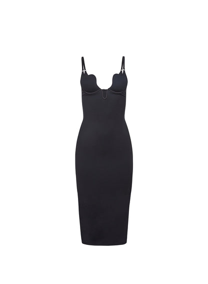 Black Seduce U-Plunge Midi Dress | Fleur du Mal