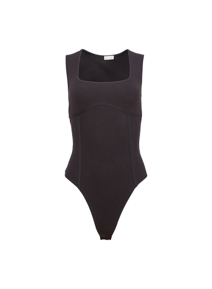 Black Organic Cotton Scoop Neck Bodysuit | Fleur du Mal