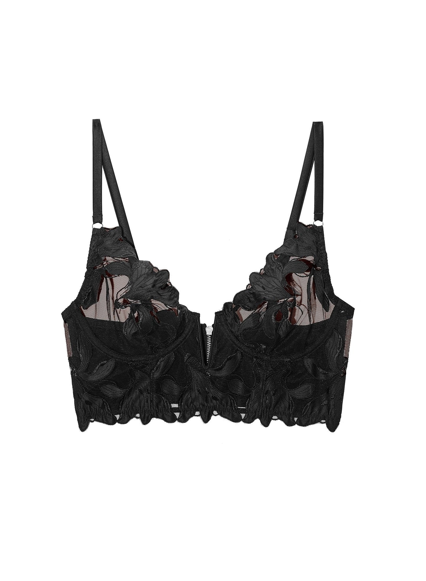 Black Lily Embroidery Longline Demi Bra | Fleur du Mal
