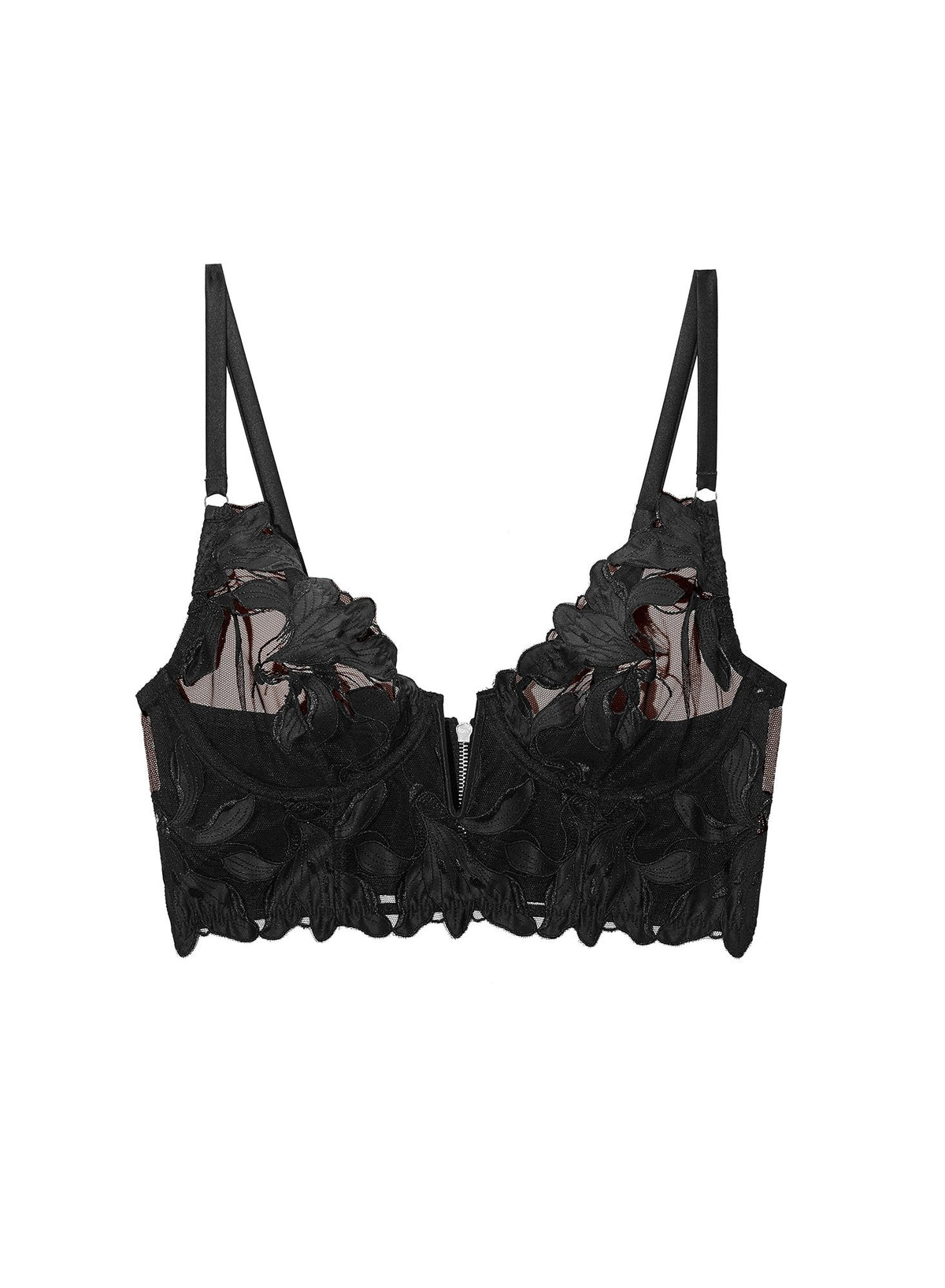 Black Lily Embroidery Longline Demi Bra | Fleur du Mal