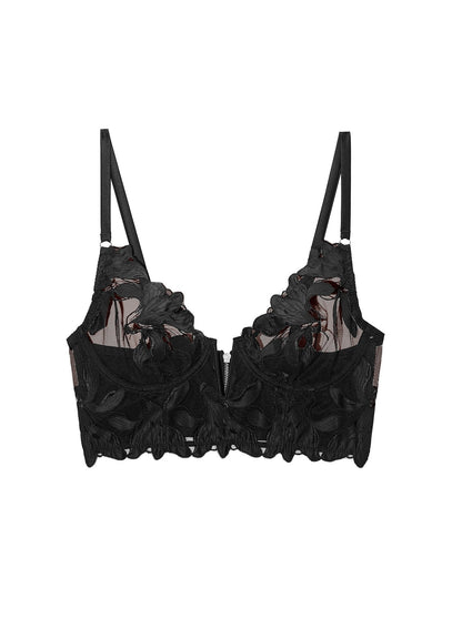 Black Lily Embroidery Longline Demi Bra | Fleur du Mal