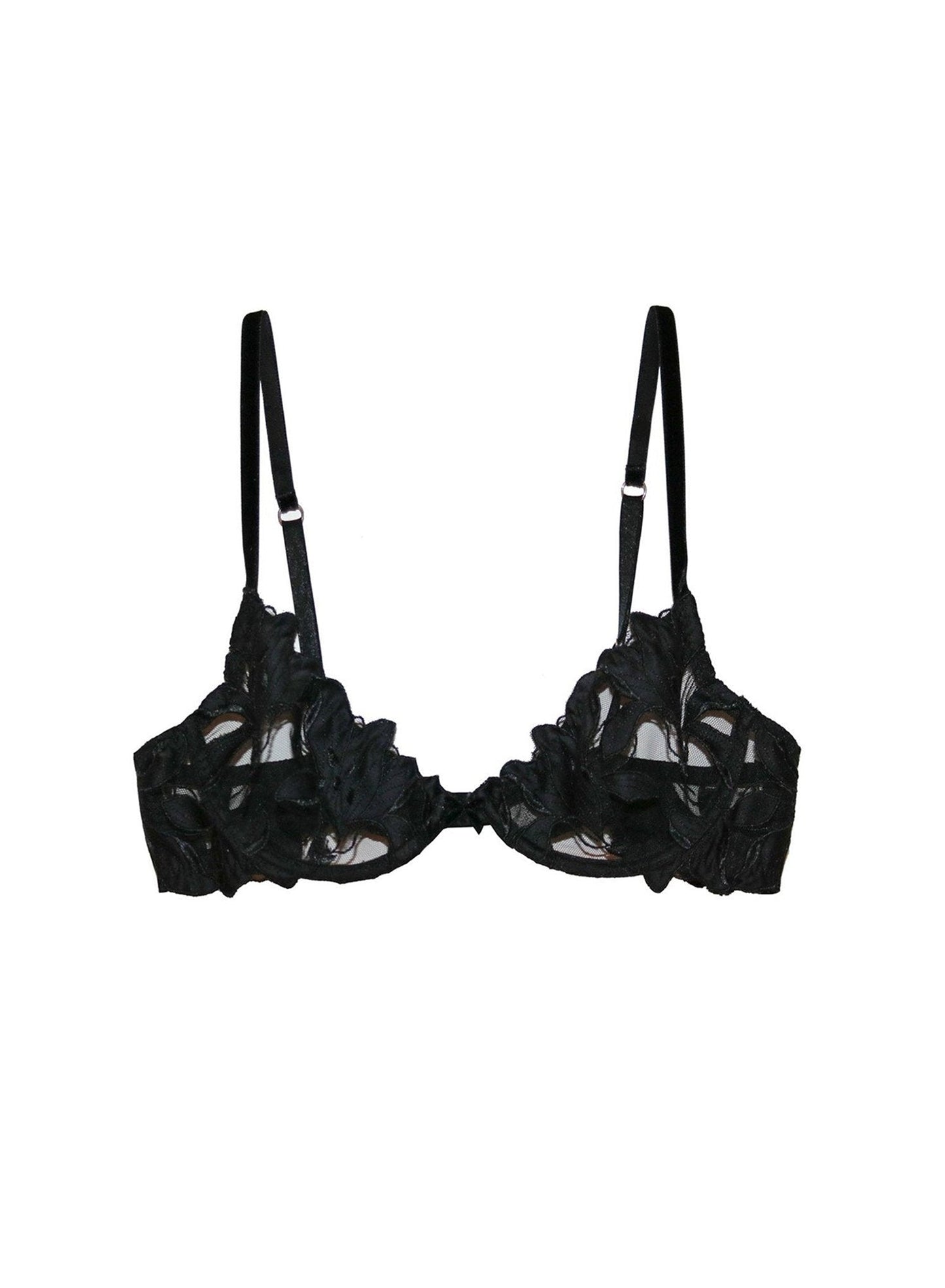 Black Lily Embroidery Plunge Demi Bra | Fleur du Mal