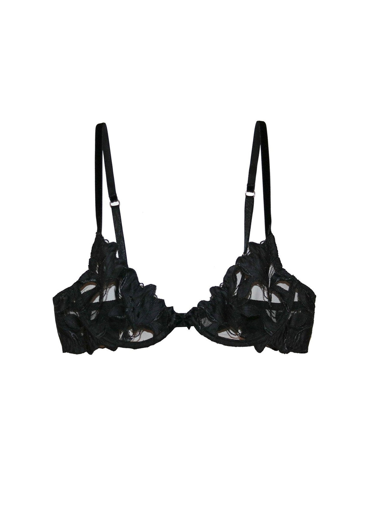 Black Lily Embroidery Plunge Demi Bra | Fleur du Mal