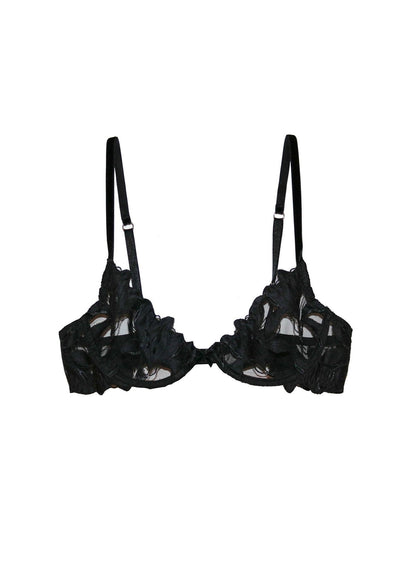 Black Lily Embroidery Plunge Demi Bra | Fleur du Mal