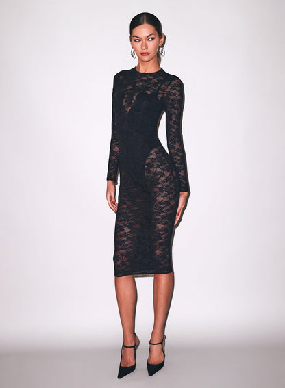 Black Le Stretch Lace Long Sleeve Dress | Fleur du Mal