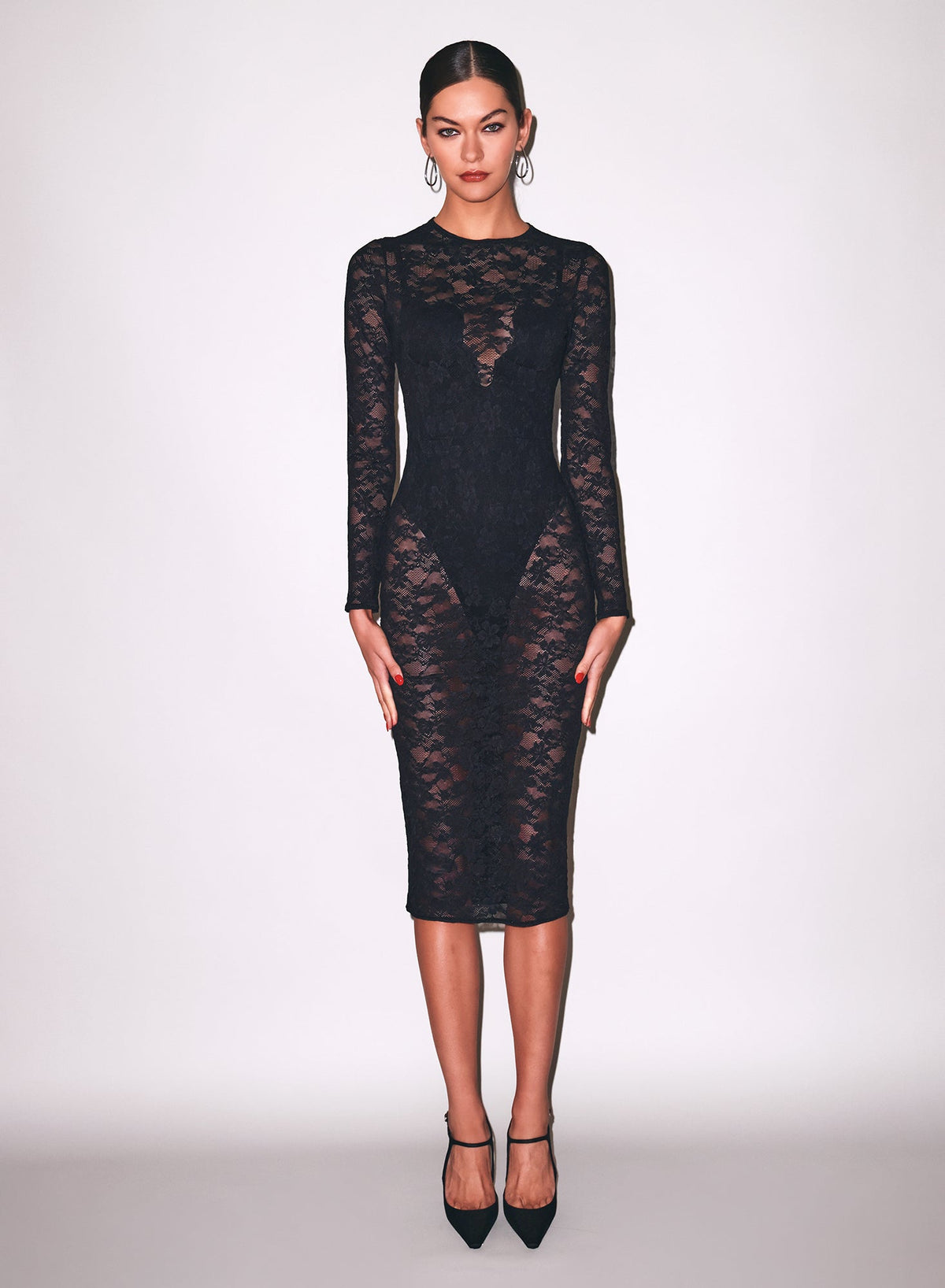 Black Le Stretch Lace Long Sleeve Dress | Fleur du Mal