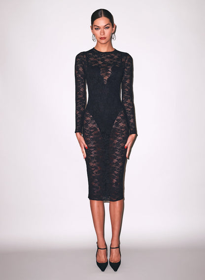 Black Le Stretch Lace Long Sleeve Dress | Fleur du Mal