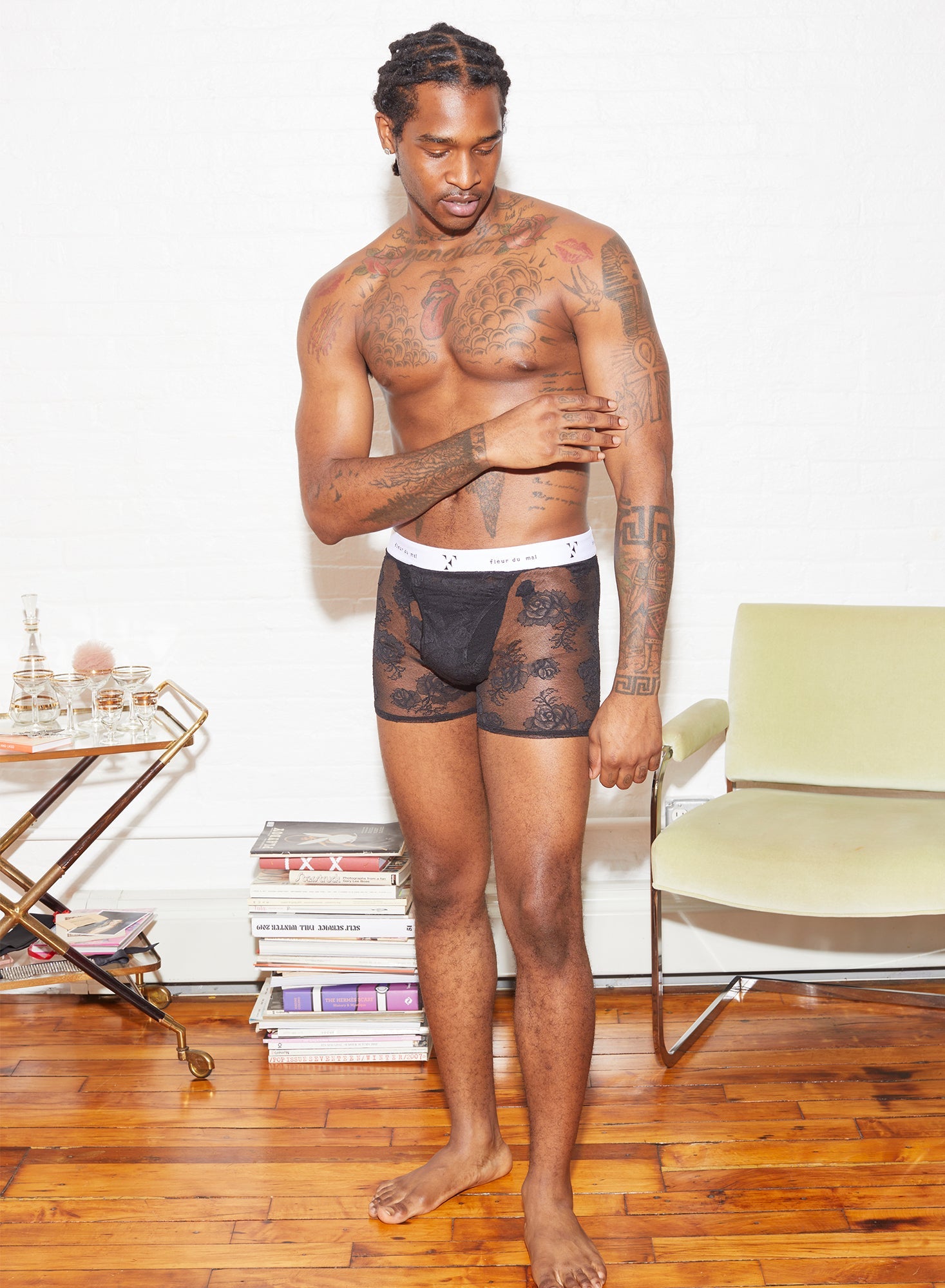 Black Men's Bouquet Lace Boxer Brief | Fleur du Mal