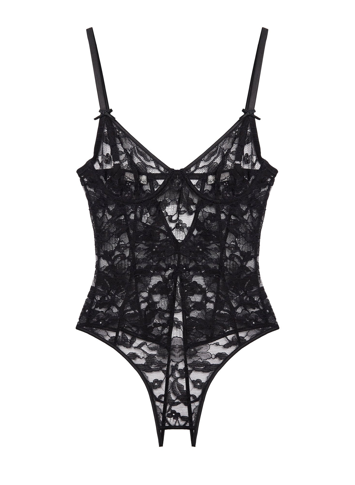 Black Magnolia Lace Ouvert Bodysuit | Fleur du Mal