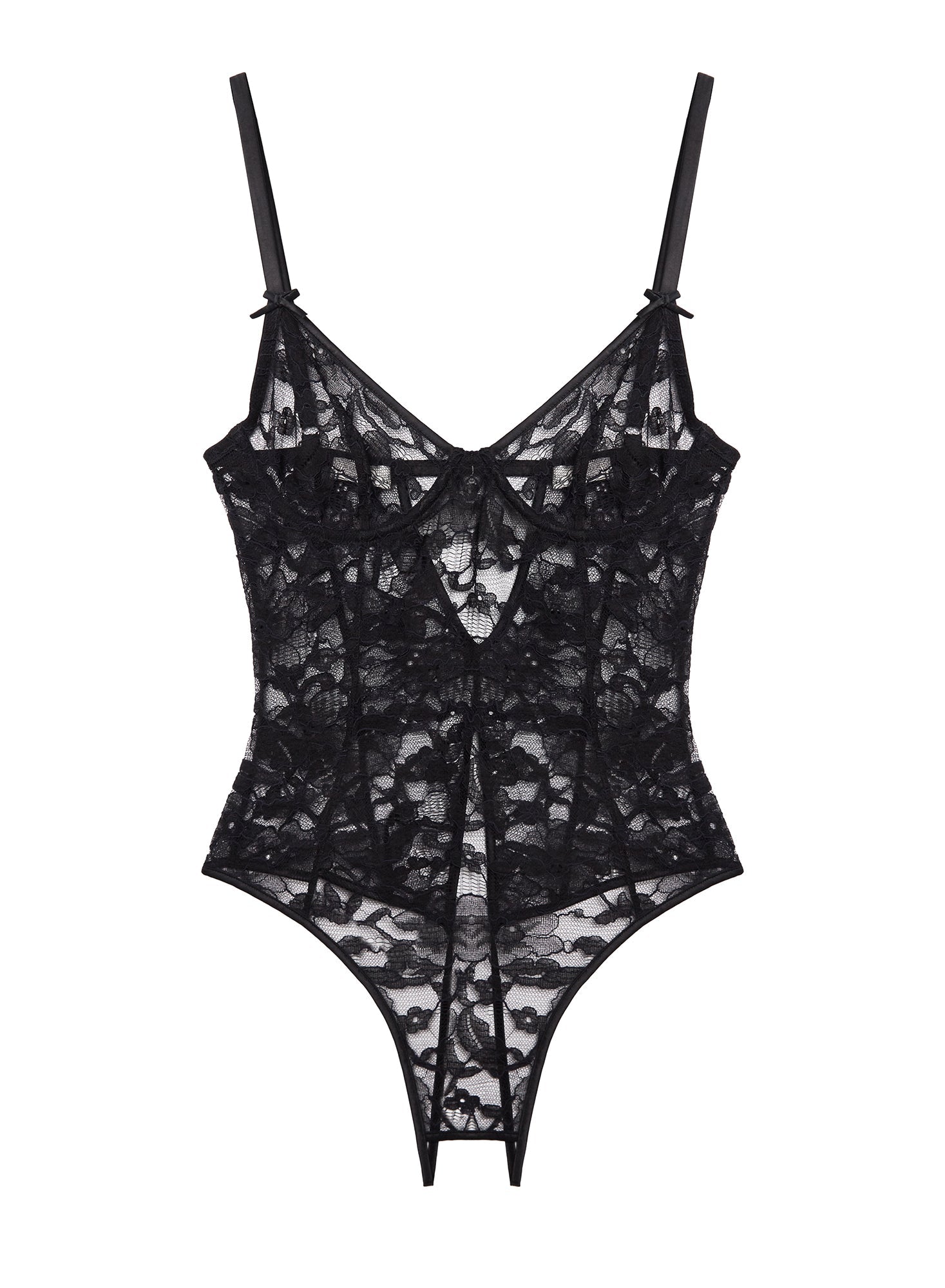 Black Magnolia Lace Ouvert Bodysuit | Fleur du Mal