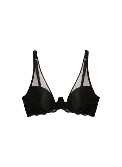 Black Charlotte Sheer Overlay Demi Bra | Fleur du Mal