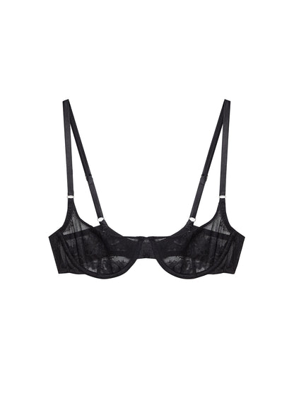Black Bouquet Lace Scooped Balconette Bra | Fleur du Mal