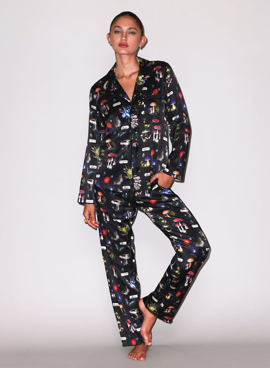 Black Magical Mushroom Print PJ Top | Fleur du Mal