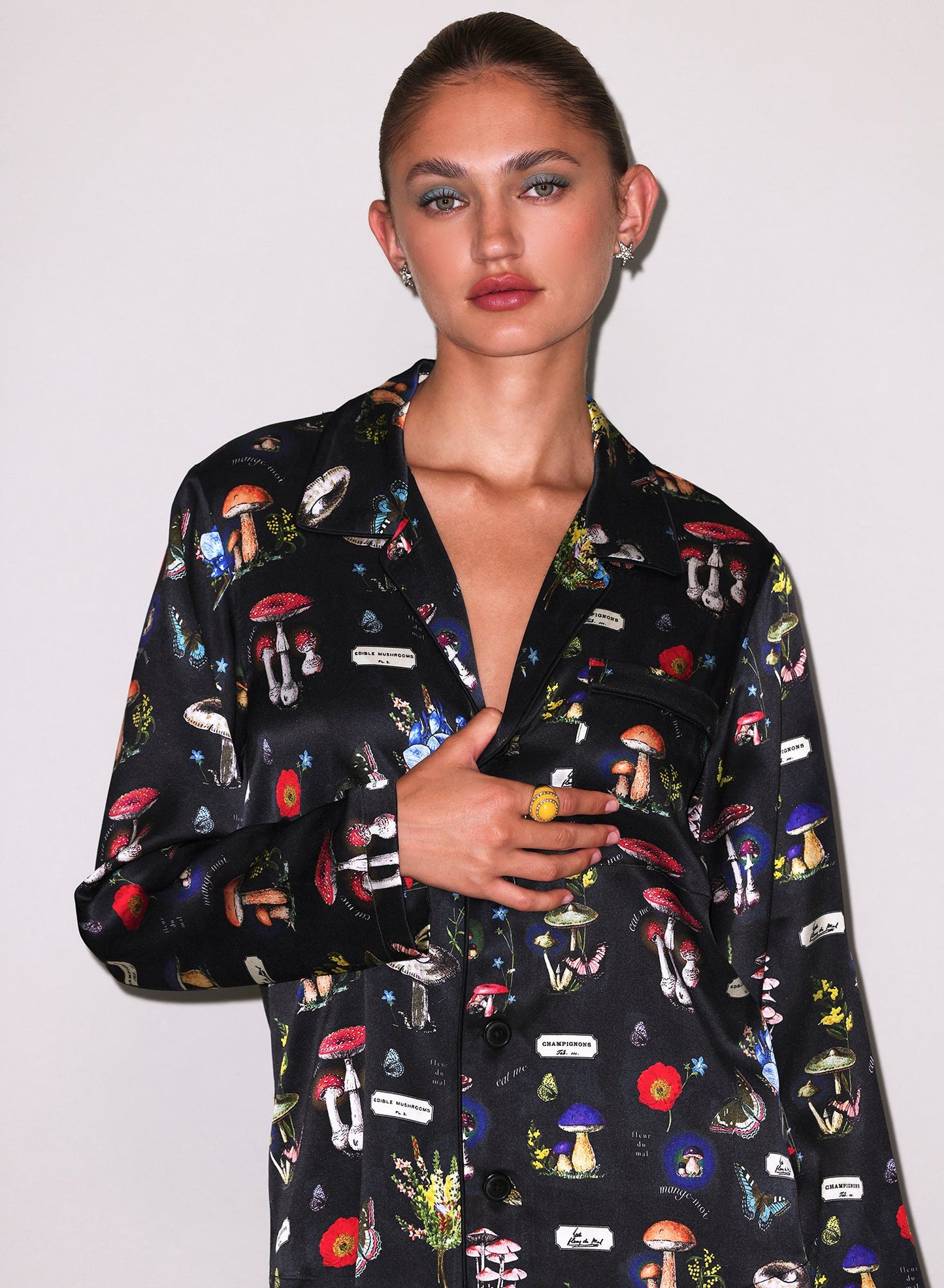 Black Magical Mushroom Print PJ Top | Fleur du Mal