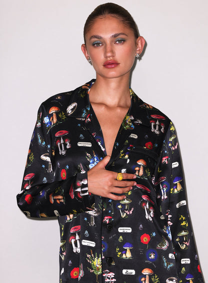 Black Magical Mushroom Print PJ Top | Fleur du Mal