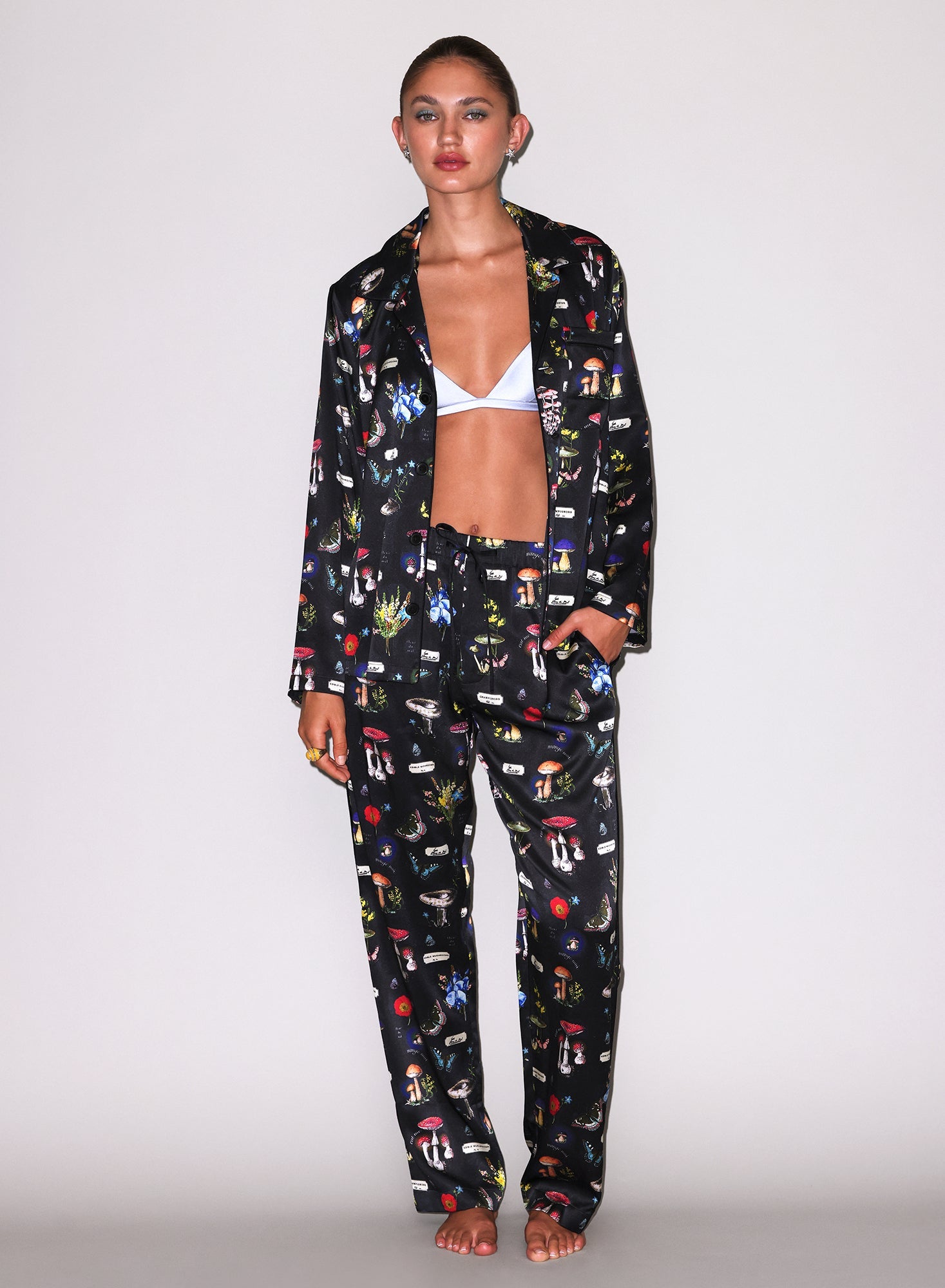 Black Magical Mushroom Print PJ Top | Fleur du Mal