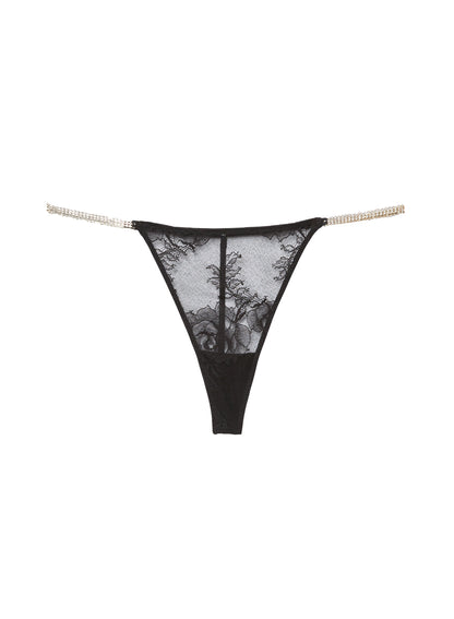 Black Crystal Bouquet Lace V-String | Fleur du Mal