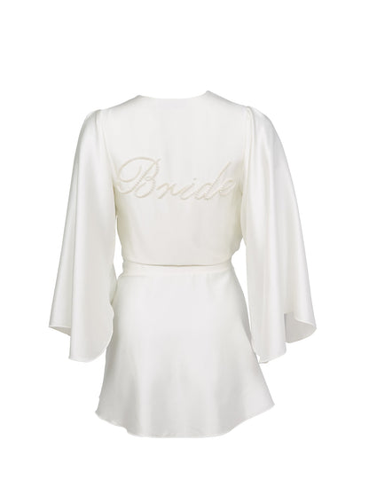 Ivory Bride Embroidered Angel Sleeve Robe | Fleur du Mal