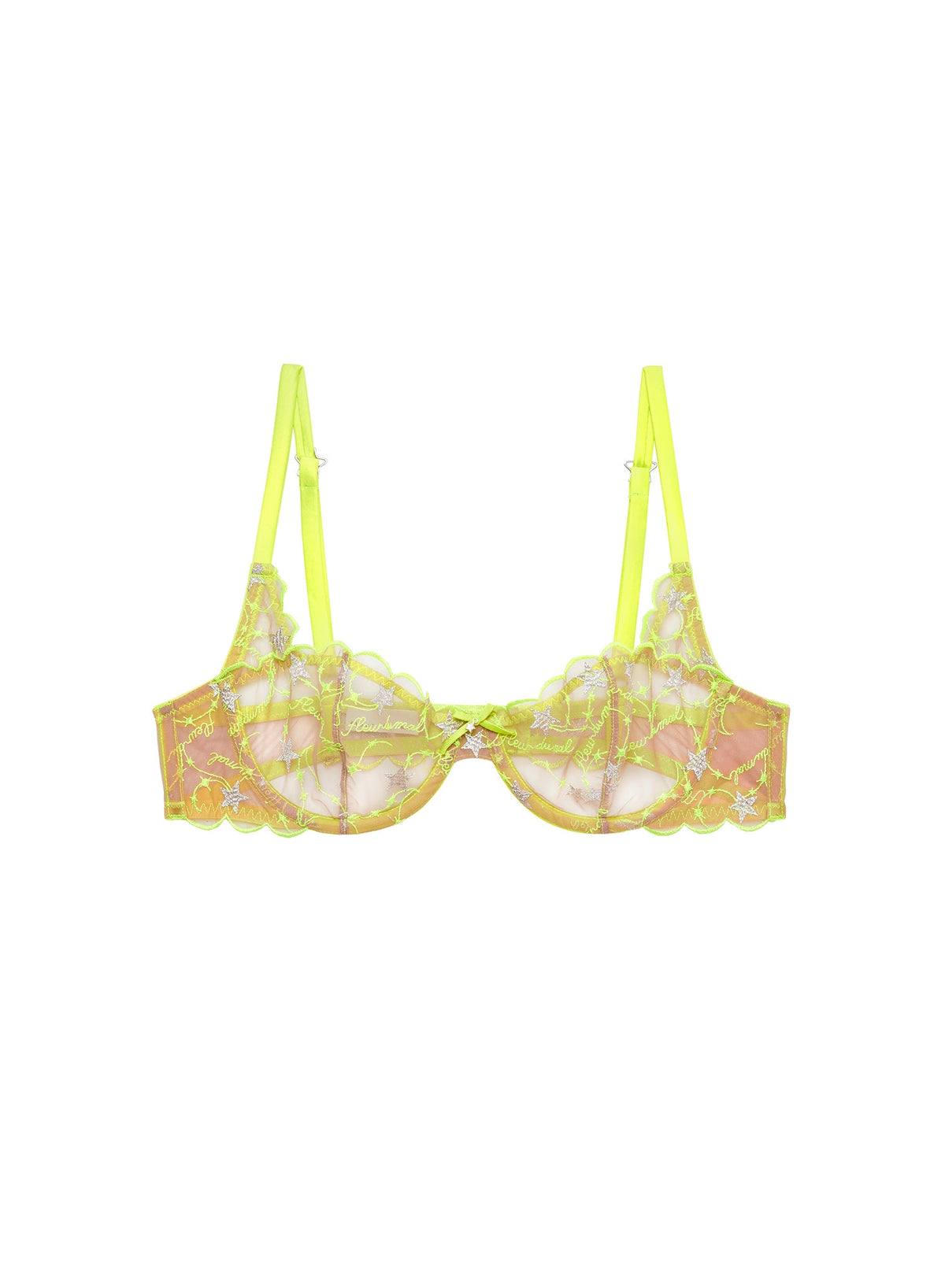 Neon Yellow Étoile Embroidery Balconette Bra | Fleur du Mal