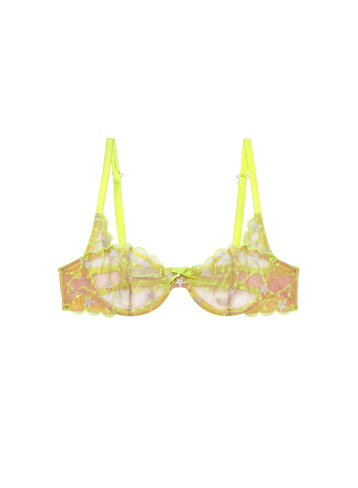 Neon Yellow Étoile Embroidery Balconette Bra | Fleur du Mal
