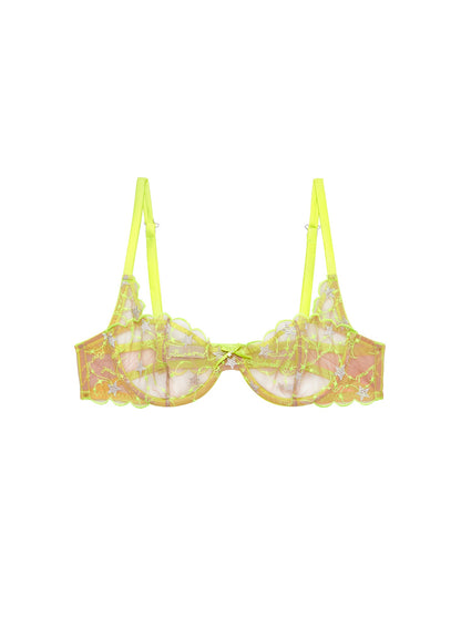 Neon Yellow Étoile Embroidery Balconette Bra | Fleur du Mal