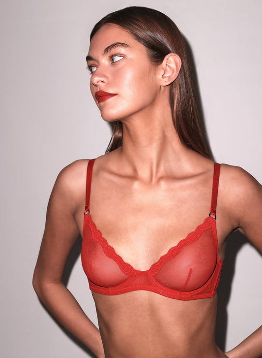 Red Sheer Tulle Demi Bra | Fleur du Mal