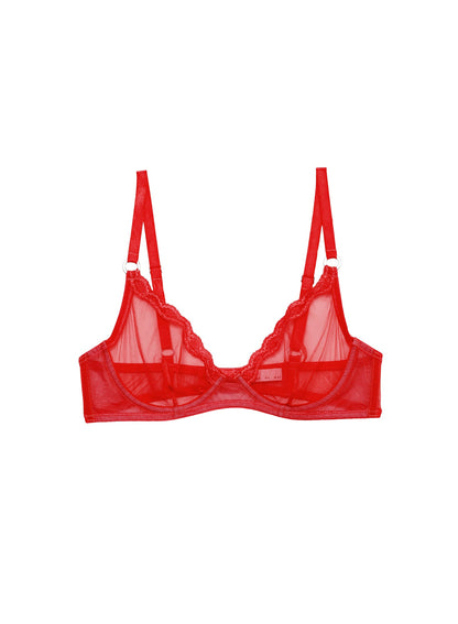 Red Sheer Tulle Demi Bra | Fleur du Mal