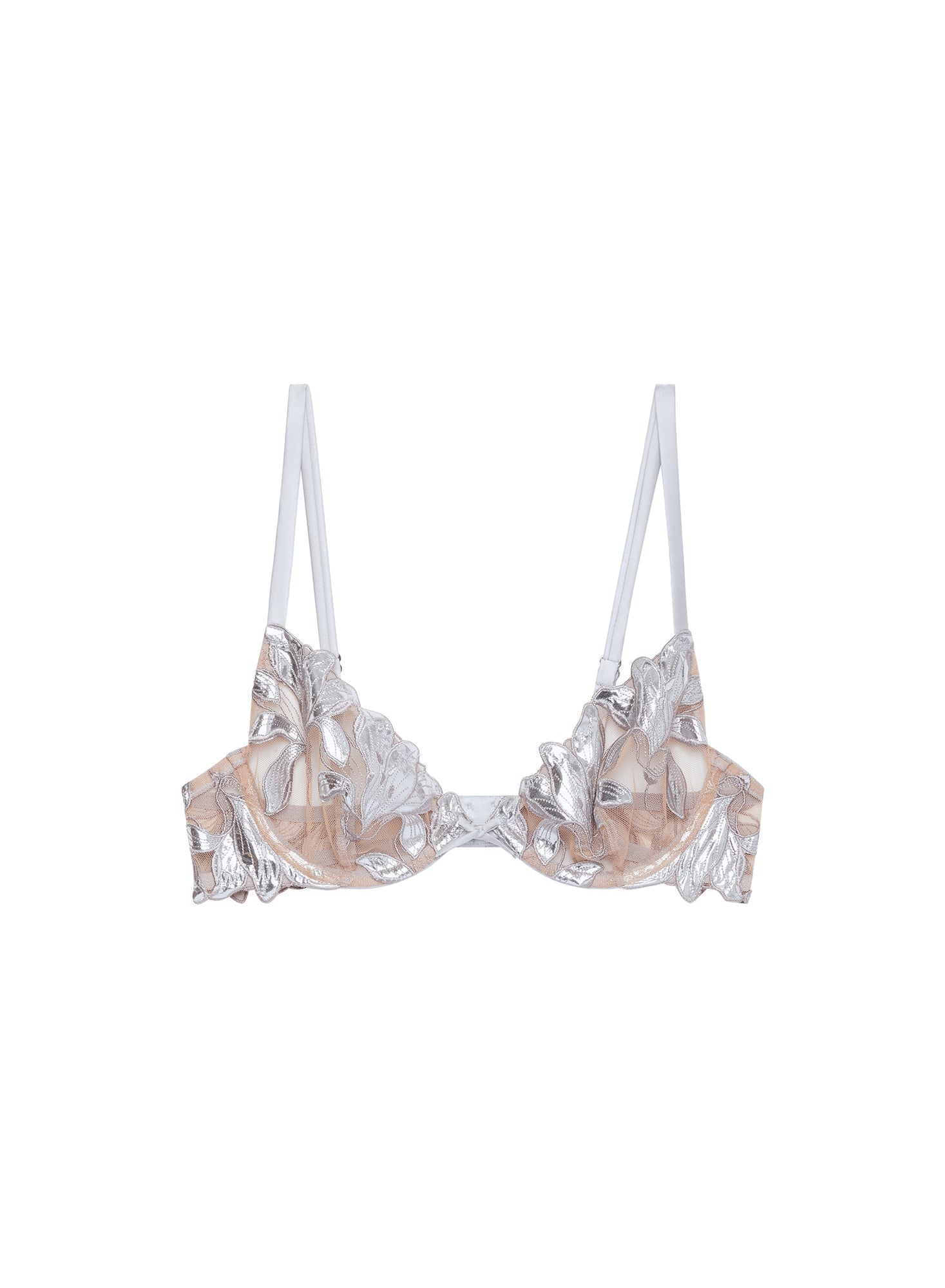 Platinum Lily Embroidery Plunge Demi Bra | Fleur du Mal