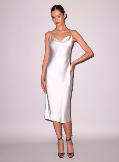 White Silk Cowl Slip Dress | Fleur du Mal