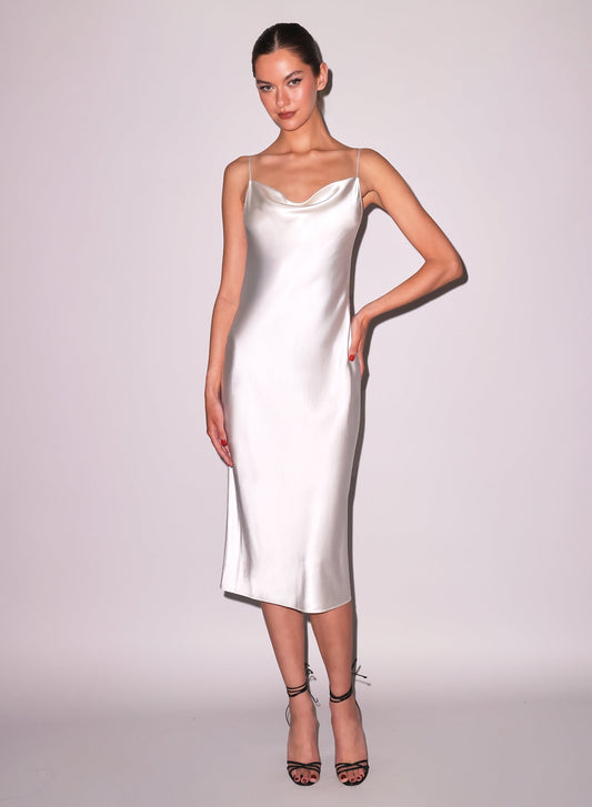 White Silk Cowl Slip Dress | Fleur du Mal