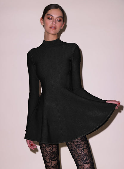 Black Long Sleeve Flared Corset Dress | Fleur du Mal