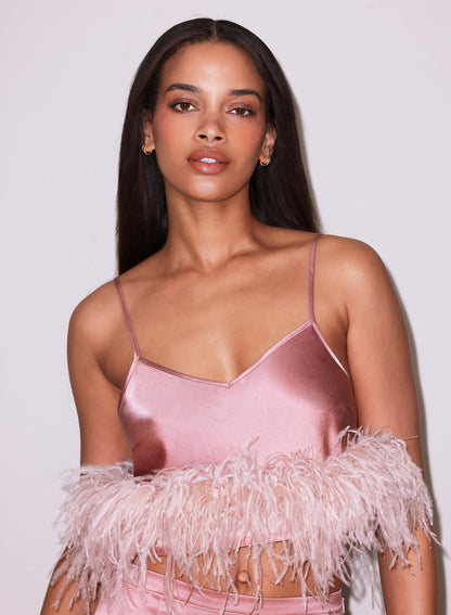 Rose Pink Feather Cropped Cami | Fleur du Mal