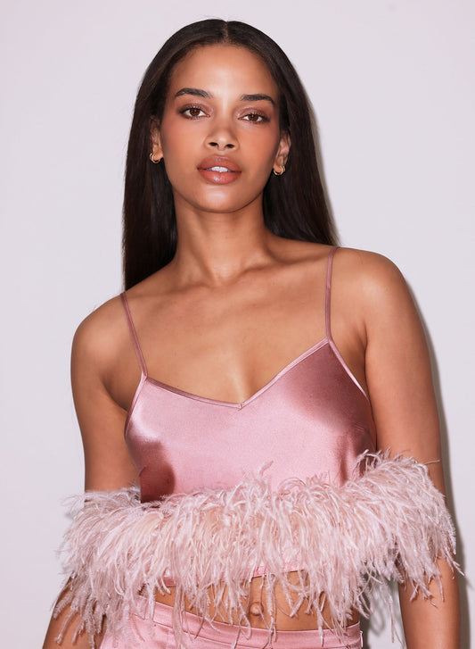 Rose Pink Feather Cropped Cami | Fleur du Mal
