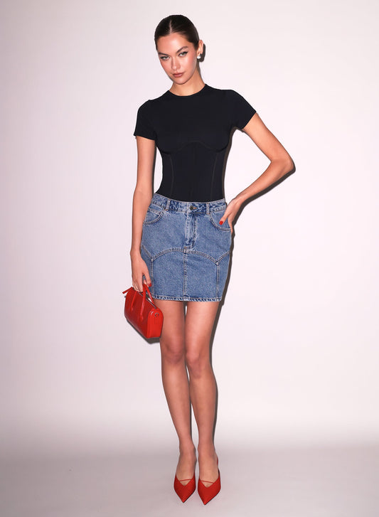 Acid Denim Blue Denim Garter Skirt | Fleur du Mal