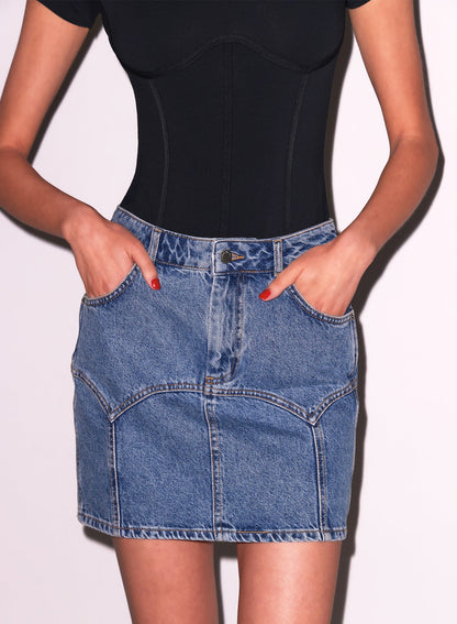 Acid Denim Blue Denim Garter Skirt | Fleur du Mal