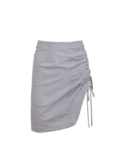 Black Stripe Poplin Draped Ruched Skirt | Fleur du Mal