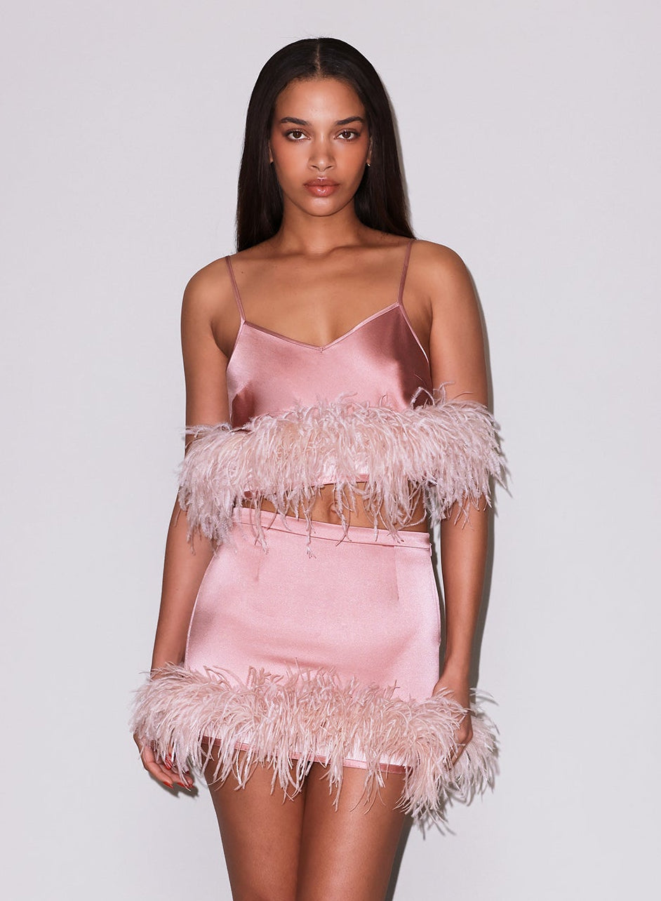 Rose Pink Feather Mini Skirt | Fleur du Mal