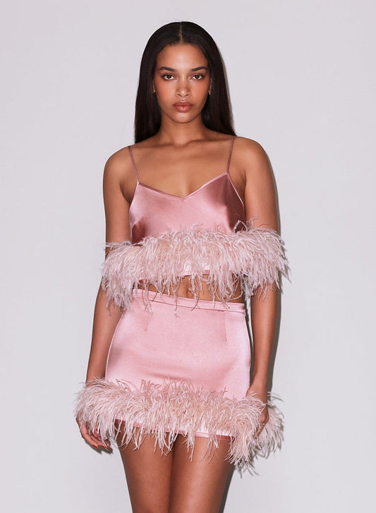 Rose Pink Feather Mini Skirt | Fleur du Mal