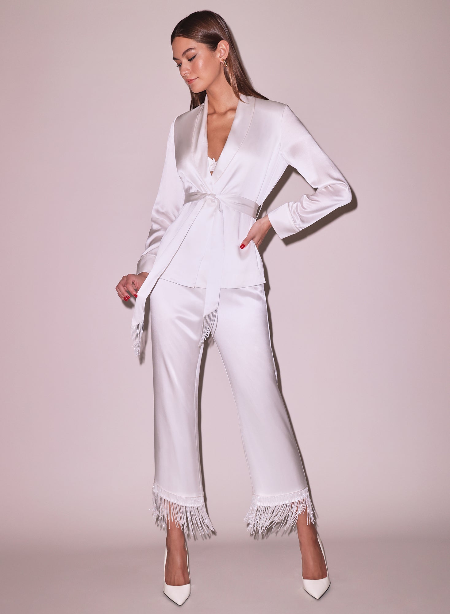 Ivory Bianca Fringe Silk Pant | Fleur du Mal