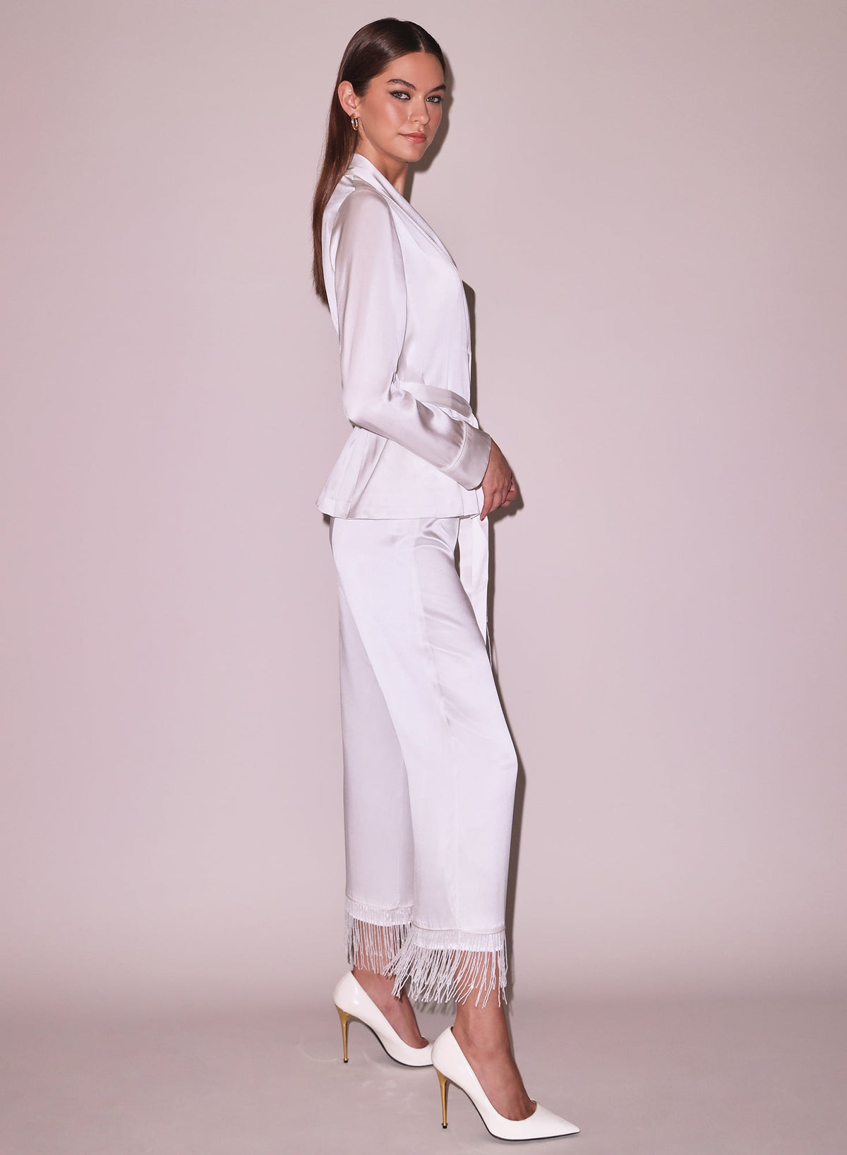 Ivory Bianca Fringe Silk Pant | Fleur du Mal