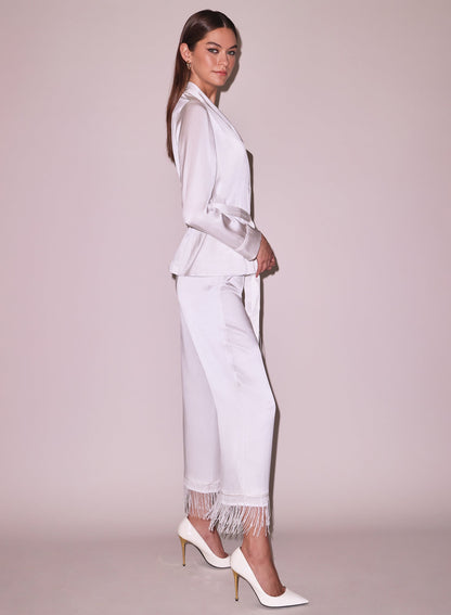 Ivory Bianca Fringe Silk Pant | Fleur du Mal