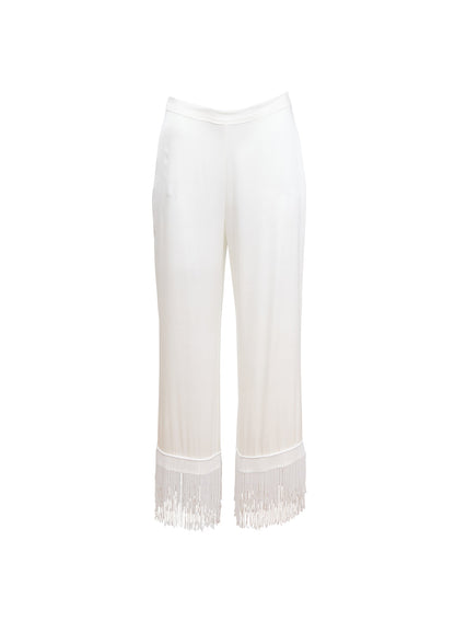 Ivory Bianca Fringe Silk Pant | Fleur du Mal