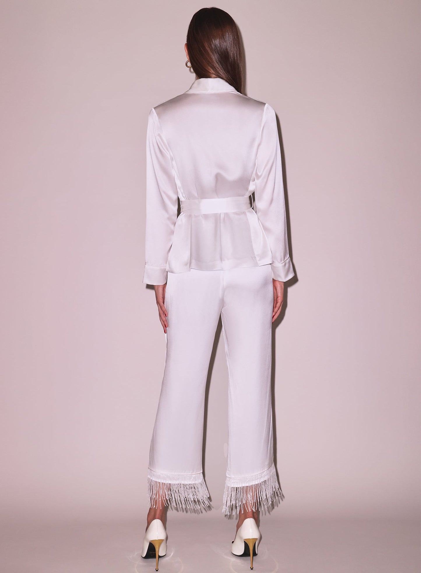 Ivory Bianca Fringe Silk Pant | Fleur du Mal