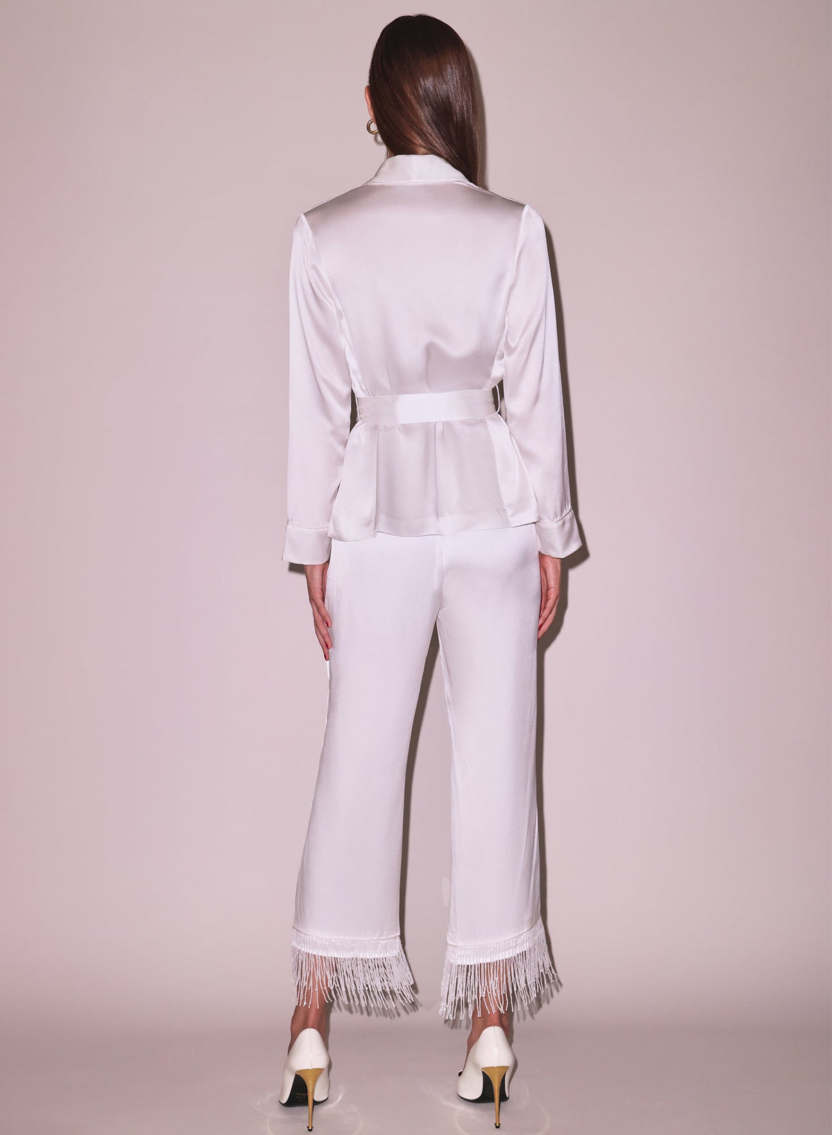Ivory Bianca Fringe Silk Pant | Fleur du Mal