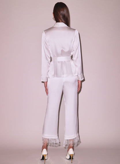 Ivory Bianca Fringe Silk Pant | Fleur du Mal
